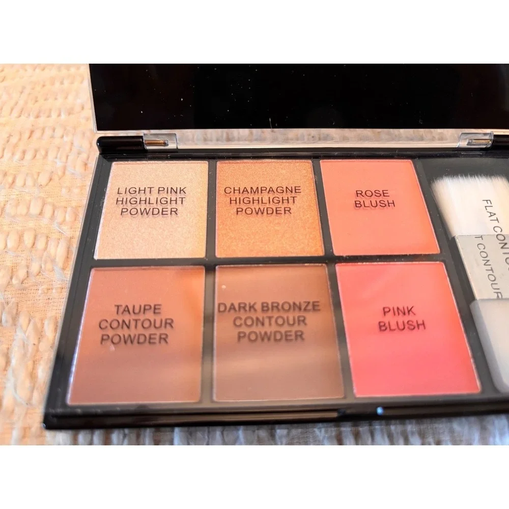 6-Pan Contour Highlight and Blush Face Palette with‎ Flat Contour Brush Black